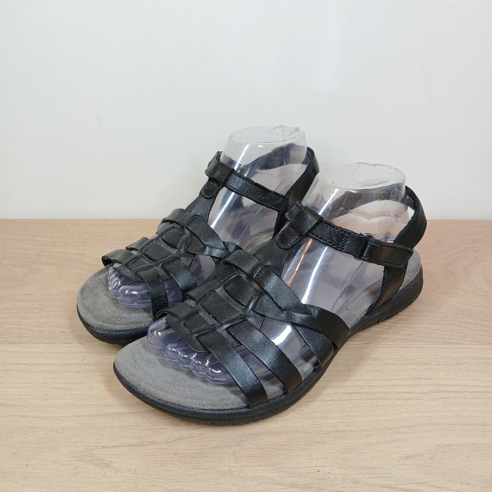Earth Origins Savoy Saralyn Sandals Women 7W Black Leather Fisherman Comfort